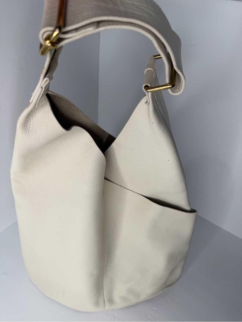 A.L.C. ALC Sadie Cream Leather Hobo Shoulder Bag with Pockets - Picture 3 of 15
